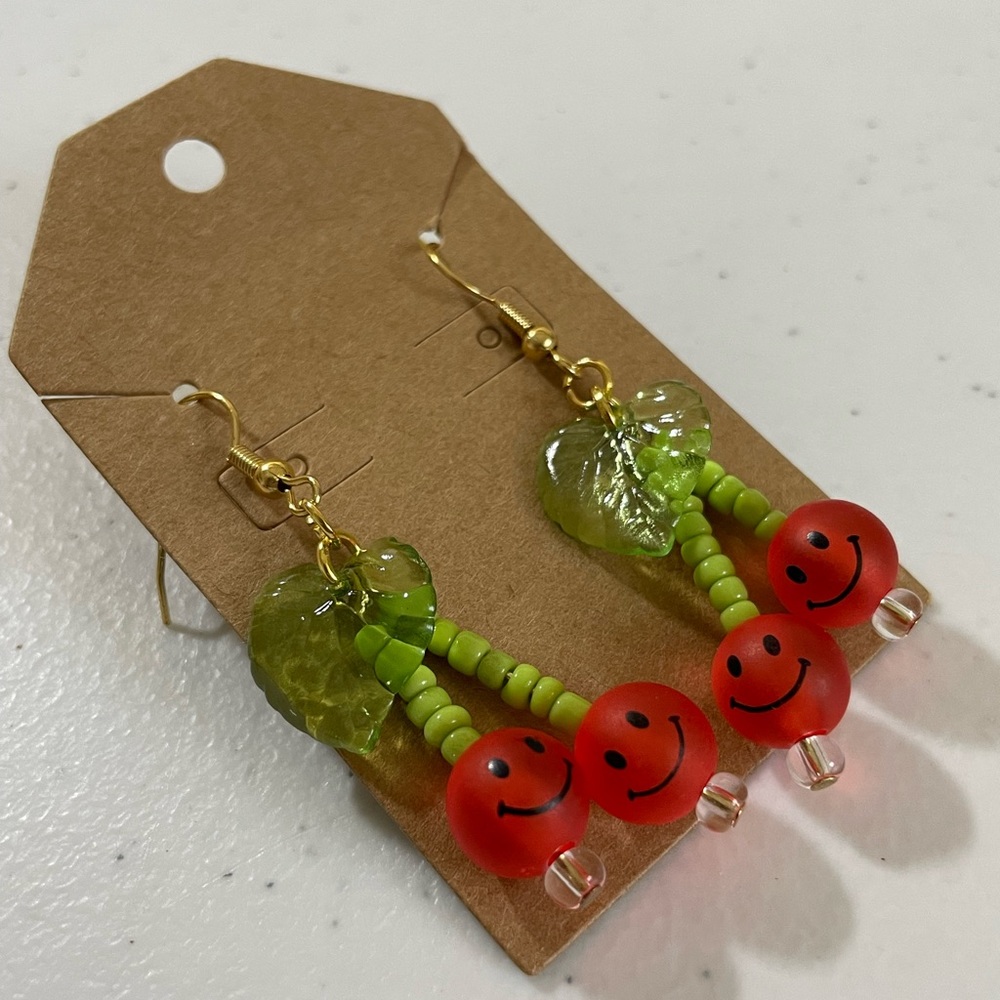 Handmade Cherry Smiley Earrings